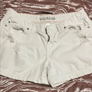 Maurices Light Cream Distressed Jean Shorts